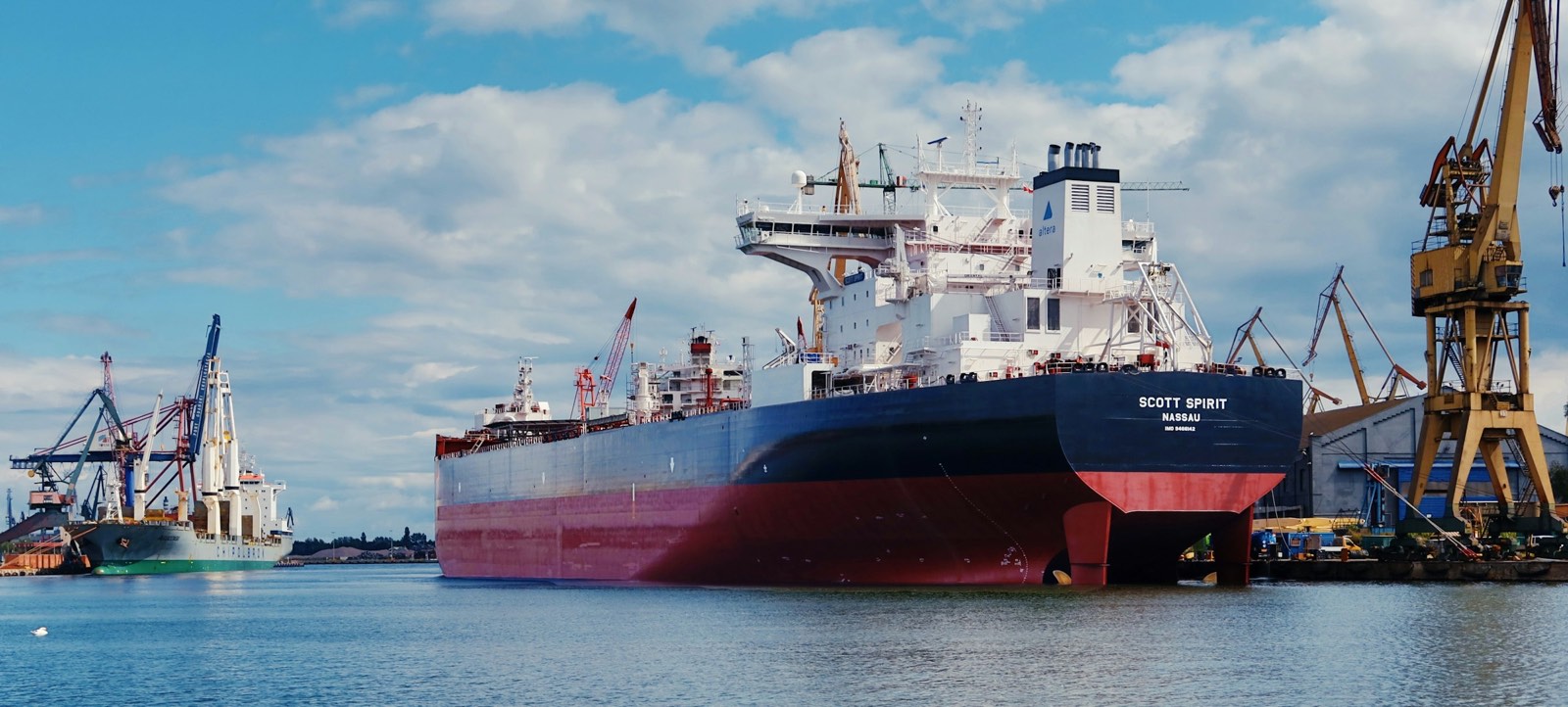 Product tanker at a terminal berth