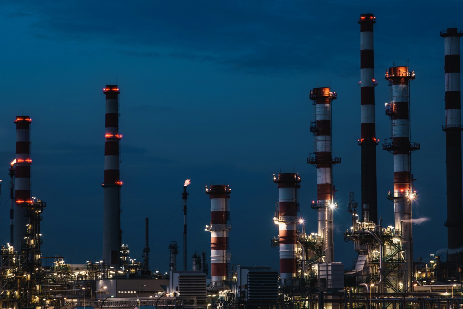 Oil and gas plant at night